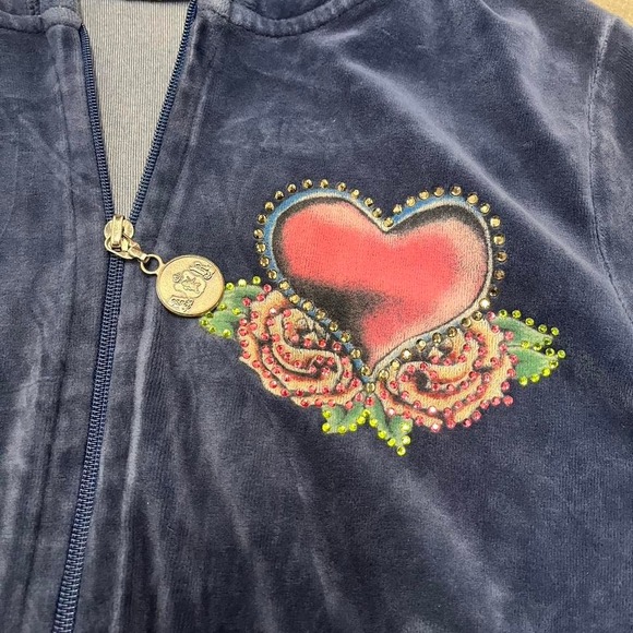 Vintage Y2K velvet bedazzled‎ juicy couture ankh royalty full zip up hoodie - Picture 2 of 7